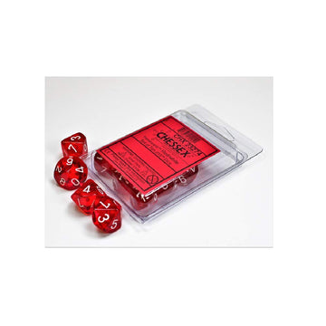 Chessex: d10 Translucent 10 Dice Set: Red and White - Revised