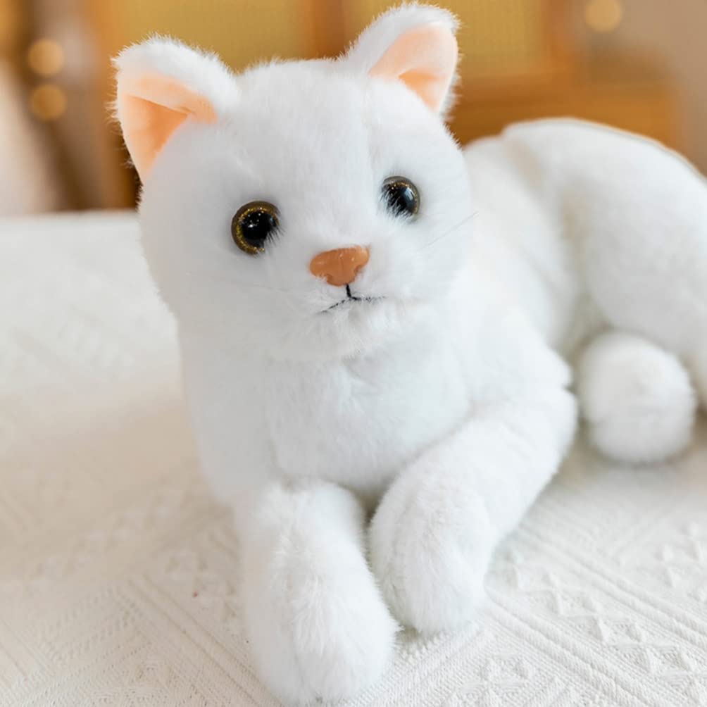 Kisangel 1Pc Plush Cat Stuffed Animal Cats That Look Real Plush Stuffed Toy Cat For Babies Boys& Girls (White)