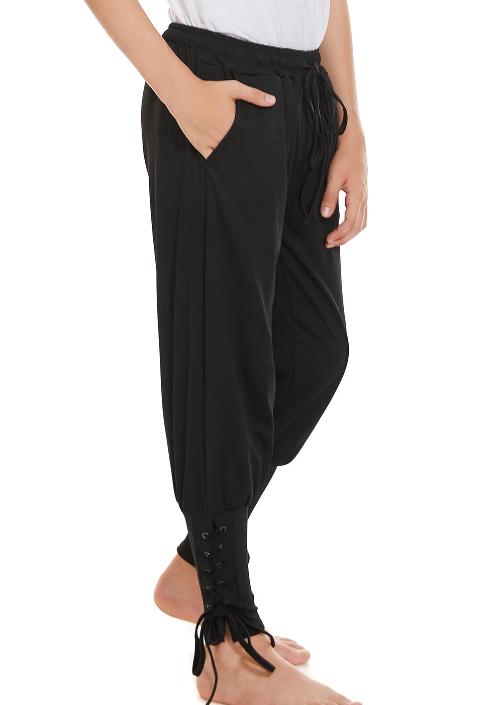 Medieval Ankle Banded Pirate Pants for Boys, Kids Renaissance Viking Pirate Costume, Halloween Cosplay Gothic Striped Pants Trou