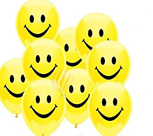HK Balloons Round Smiley Face Helium Printed Latex Balloons (Yellow_Pack of 30)