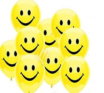 HK Balloons Round Smiley Face Helium Printed Latex Balloons (Yellow_Pack of 30)