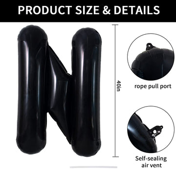Toniful 40 Inch Large Black N Letter Balloons Jumbo Helium Balloons,Foil Mylar Big Alphabet Balloons For Birthday Party Annivers