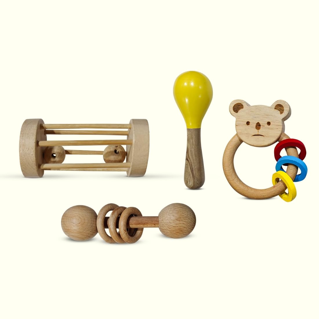 ZIKKU Wooden Rattle Toys Combo for Baby & Kids (636 Months) | Maracas, Egg Shaker and Others | Montessori Sensory Sound Toys | 