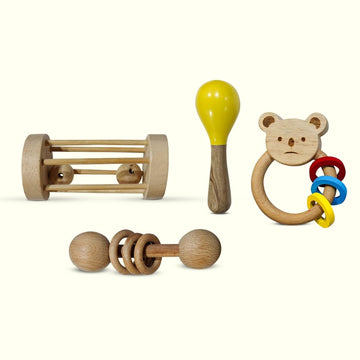 ZIKKU Wooden Rattle Toys Combo for Baby & Kids (636 Months) | Maracas, Egg Shaker and Others | Montessori Sensory Sound Toys | 