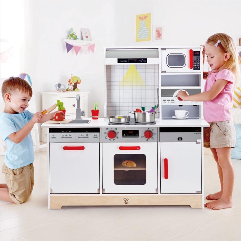 Hape Kids All-in-1 Wooden Play Kitchen with Accessories (E3145), L: 38.2, W: 14.6, H: 38.2 inch
