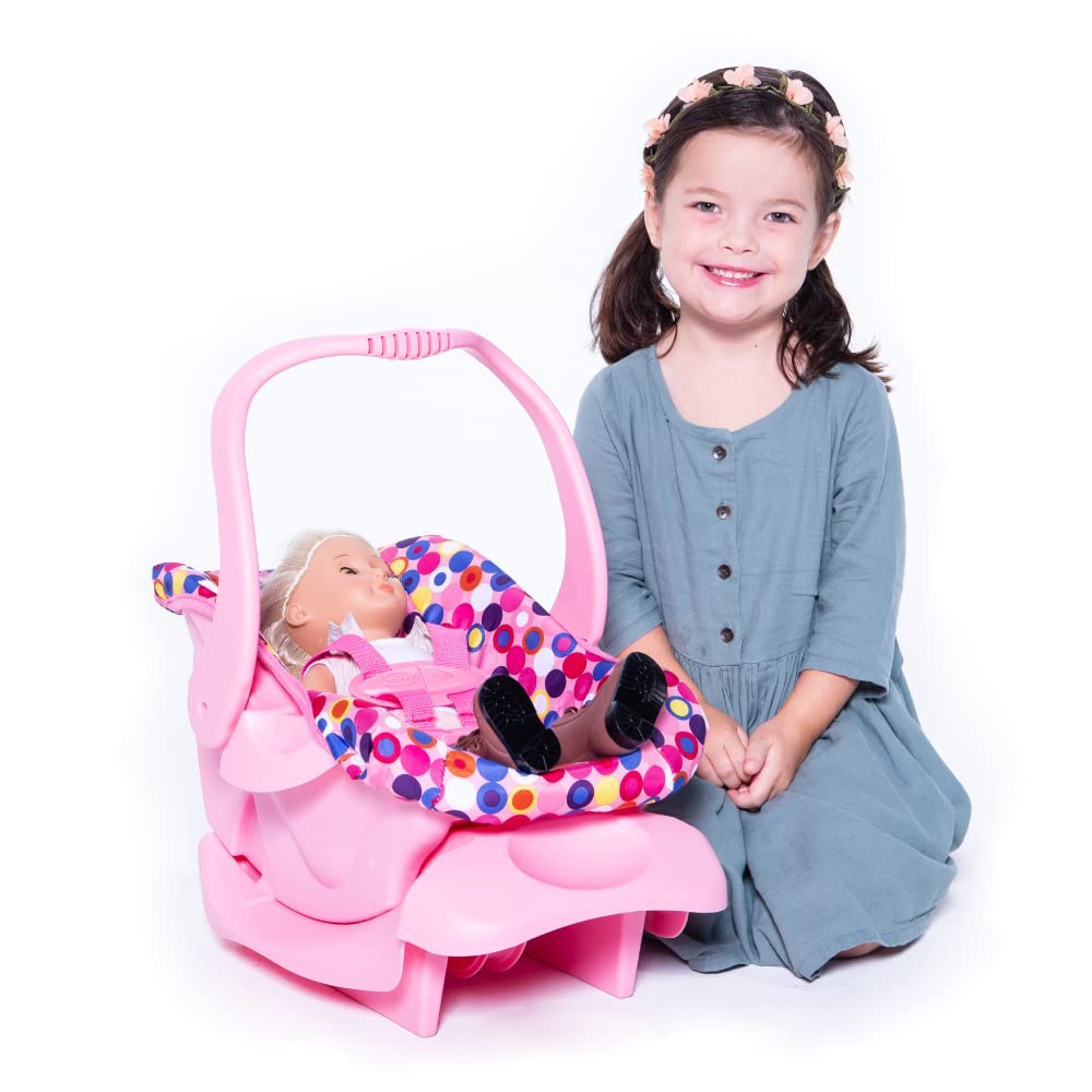 Joovy Toy Car Seat Baby Doll Carrier Featuring Crash-Tested Latch System For Safety, Machine-Washable Cover For Easy Cleaning, And Five-Point Harness - Fits Dolls 12” To 22”, Pink