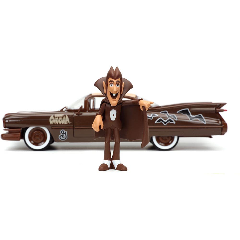 Jada 1959 Cadillac Coupe Deville Brown And White With Graphics And Count Chocula Diecast Figurine Hollywood Rides Series 1/24 Di