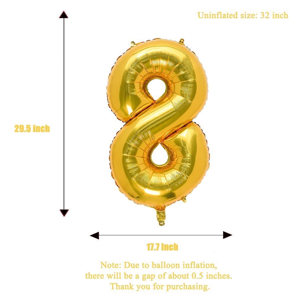 32 Inch Gold Number 8 Balloons Foil Ballon Digital Birthday Party Decoration Supplies (Gold Number 8 Balloon)