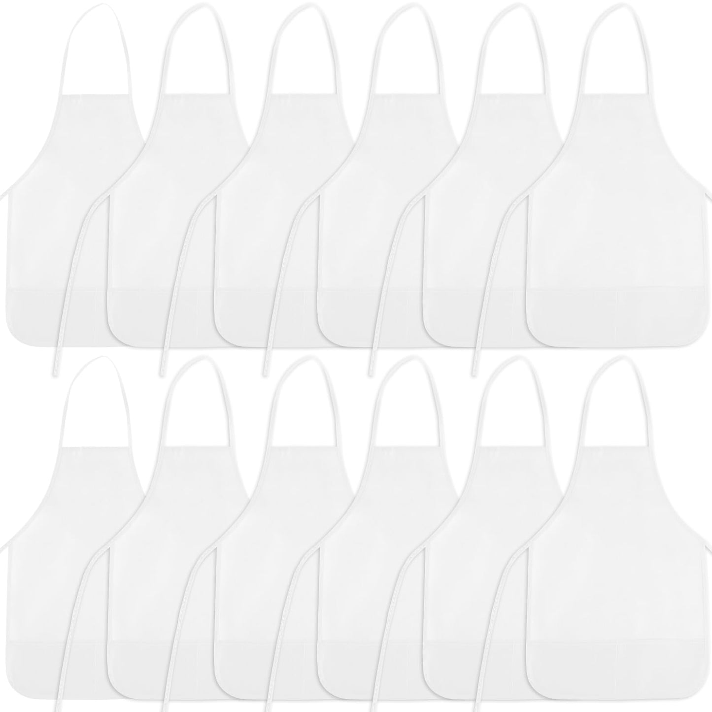 BOUBONI 12 Pieces White Kids Painting Aprons Kids Art Aprons with 2 Roomy Pockets Kids Aprons for Art Painting Activity Kitchen 