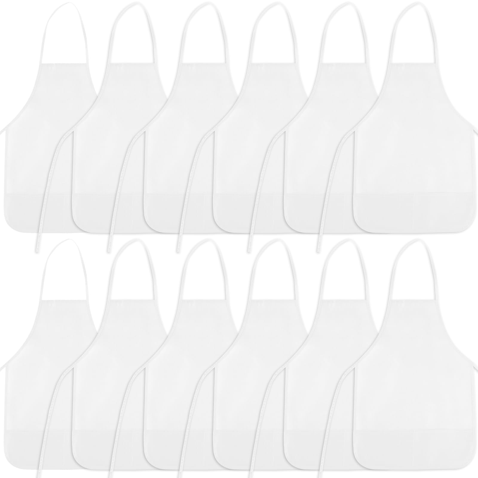 BOUBONI 12 Pieces White Kids Painting Aprons Kids Art Aprons with 2 Roomy Pockets Kids Aprons for Art Painting Activity Kitchen 