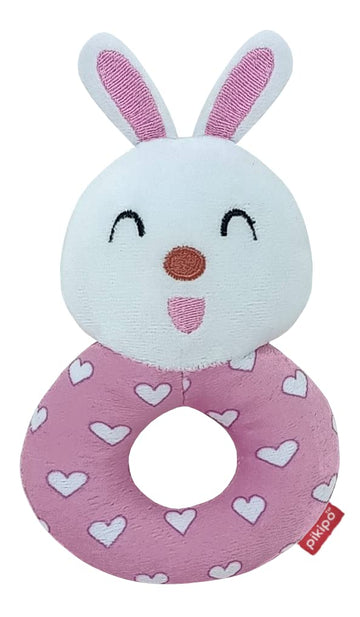 Pikipo Plush Bunny Face Rattle Soft Toy With Round Handle (Pink, Toddlers)