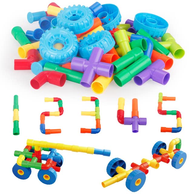 AEXONIZ TOYS Colorful Building Blocks for Kids  Plastic Pipe Building Block with Wheels Creative Smart Activity Fun and Learnin