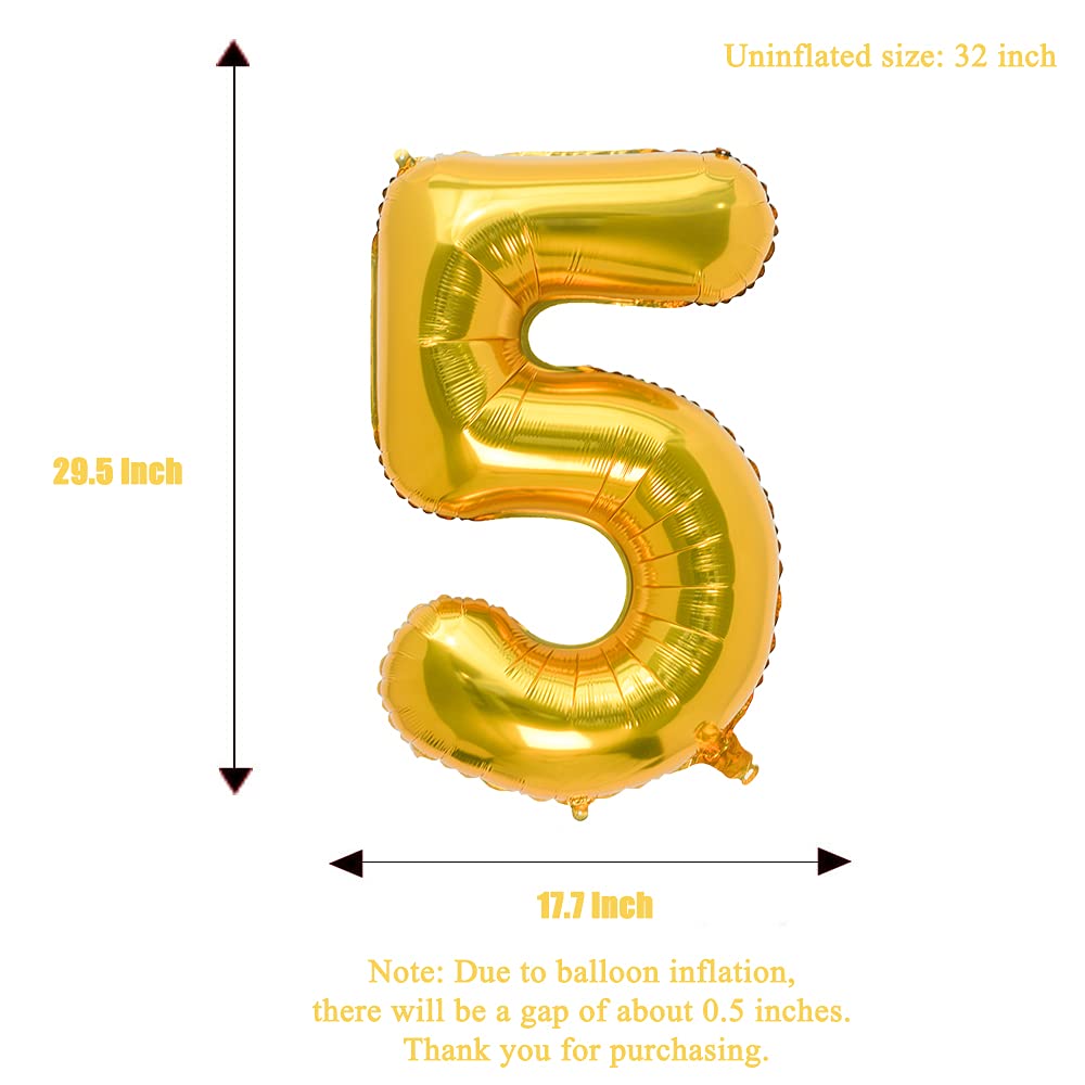 32 Inch Gold Number 5 Balloons Foil Ballon Digital Birthday Party Decoration Supplies (Gold Number 5 Balloon)