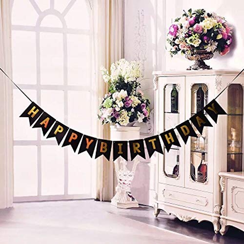 Tellpet Black Happy Birthday Banner With 5 Pcs Gold Confetti Balloons