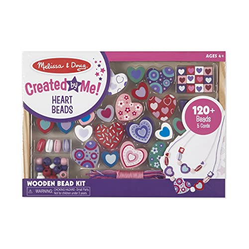 Melissa & Doug Created By Me! Heart Beads Wooden Bead Kit, 120+ Beads And 5 Cords For Jewelry-Making