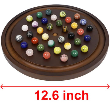 Medikaison Large Solitaire Game Handmade Solid Wooden Marble Board Game Set With 36 Natural Marble Marbles Classic Thick Round Board Games For Adults Game Night (Walnut, Medium)
