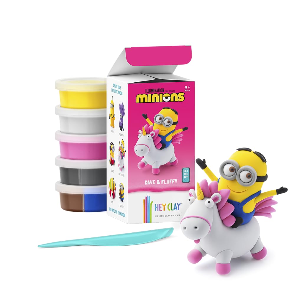 Hey Clay & Illumination Gifts  Minions Dave & Fluffy  Colourful Modelling Clay, Air Drying Clay For Kids, Air Drying Clay, 5 C