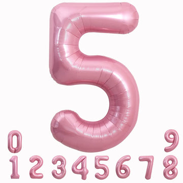 Toniful 40 Inch Light Pink Large Numbers Balloons 0-9, Number 5 Digital 5 Helium Balloons, Pink Foil Mylar Big Number Pastel Bal