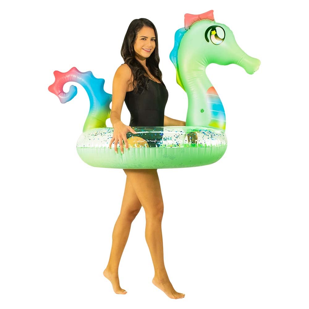 Poolcandy Inflatable 40 inch Animal Pool Tubes & Swim Rings (Turquoise Sea Horse with Glitter Animal 40 Pool Tube)