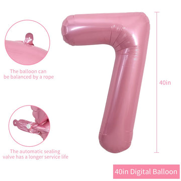 Toniful 40 Inch Light Pink Large Numbers Balloons 0-9, Number 7 Digital 7 Helium Balloons, Pink Foil Mylar Big Number Pastel Bal