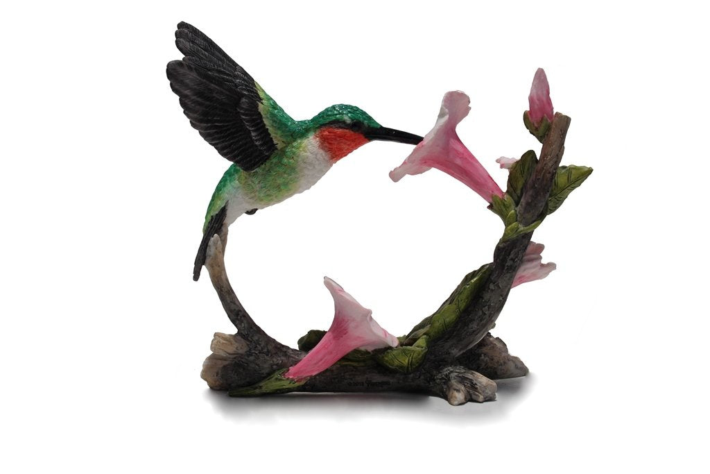 Unknown Ruby Throated Hummingbird Statue Figurine, 5.75 Inch, Polystone, Pink and Green, Model WU76215AB