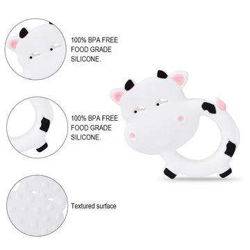 Amazingm Cow Sensory Chew Teether For Boys And Girls,Food Grade Silicone Safety Pendant Chewy Teething Toy For Kids With Autism, Adhd,Oral Motor,Teething,Biting Needs