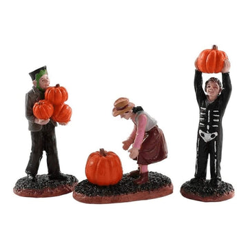Lemax - Spooky Town Pumpkin Pickers - Set Of 3 Whimsical Orange Halloween Collectible Figurines