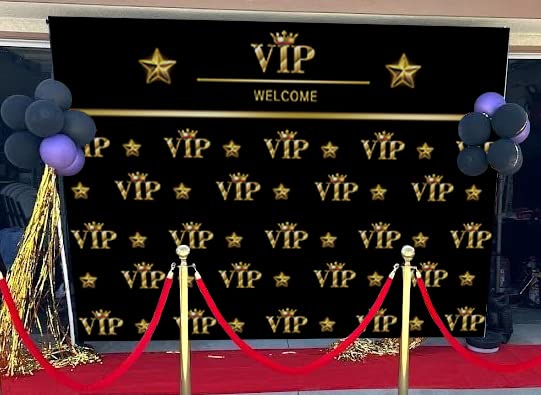 BAIFNEZ VIP Photography Backdrop Black Gold VIP Party Photo Banner Graduation Prom Backdrop 7x5FT Red Carpet Event Birthday Part
