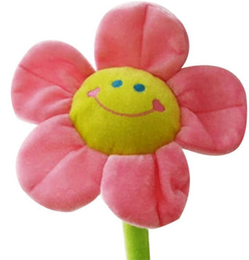 Colorful Plush Flower Bouquet with Bendable Stems, Happy Smiley Face Sunflower Plushie Gift for Kids, Baby Girls & Toddlers (Pin