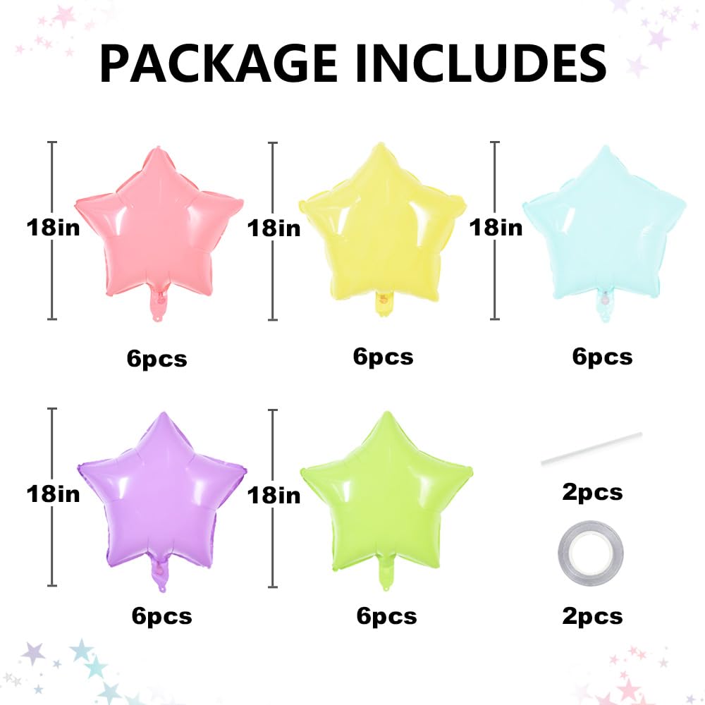 TONIFUL 30Pcs 18 Inch Large Pastel Colorful Star Shape Foil Balloons Big Stars Helium Mylar Ballons for Birthday Wedding Baby Sh