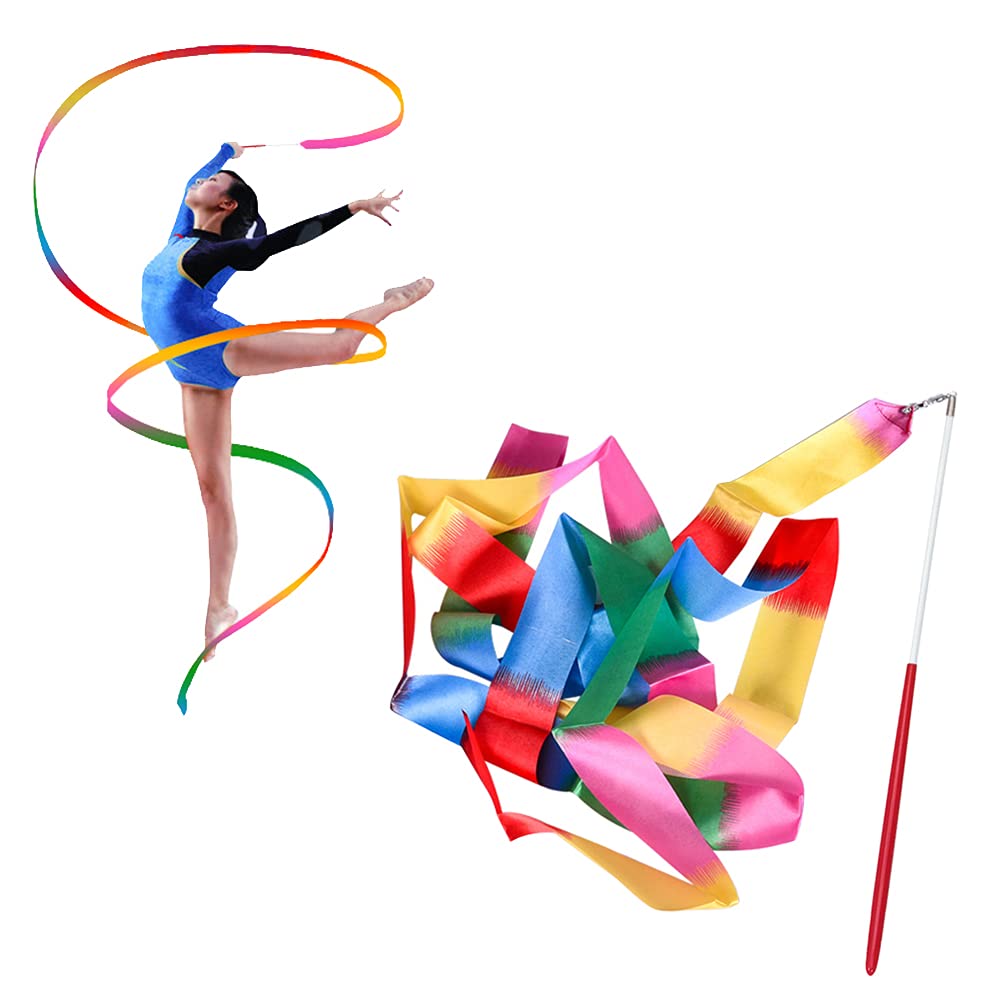 Yijunmca 2pcs Streamers Sticks Ribbon Streamers Gym Ribbons Dance Rainbow Ribbon Rhythm Ribbon Rhythmic Gymnastics Ribbons Twirl