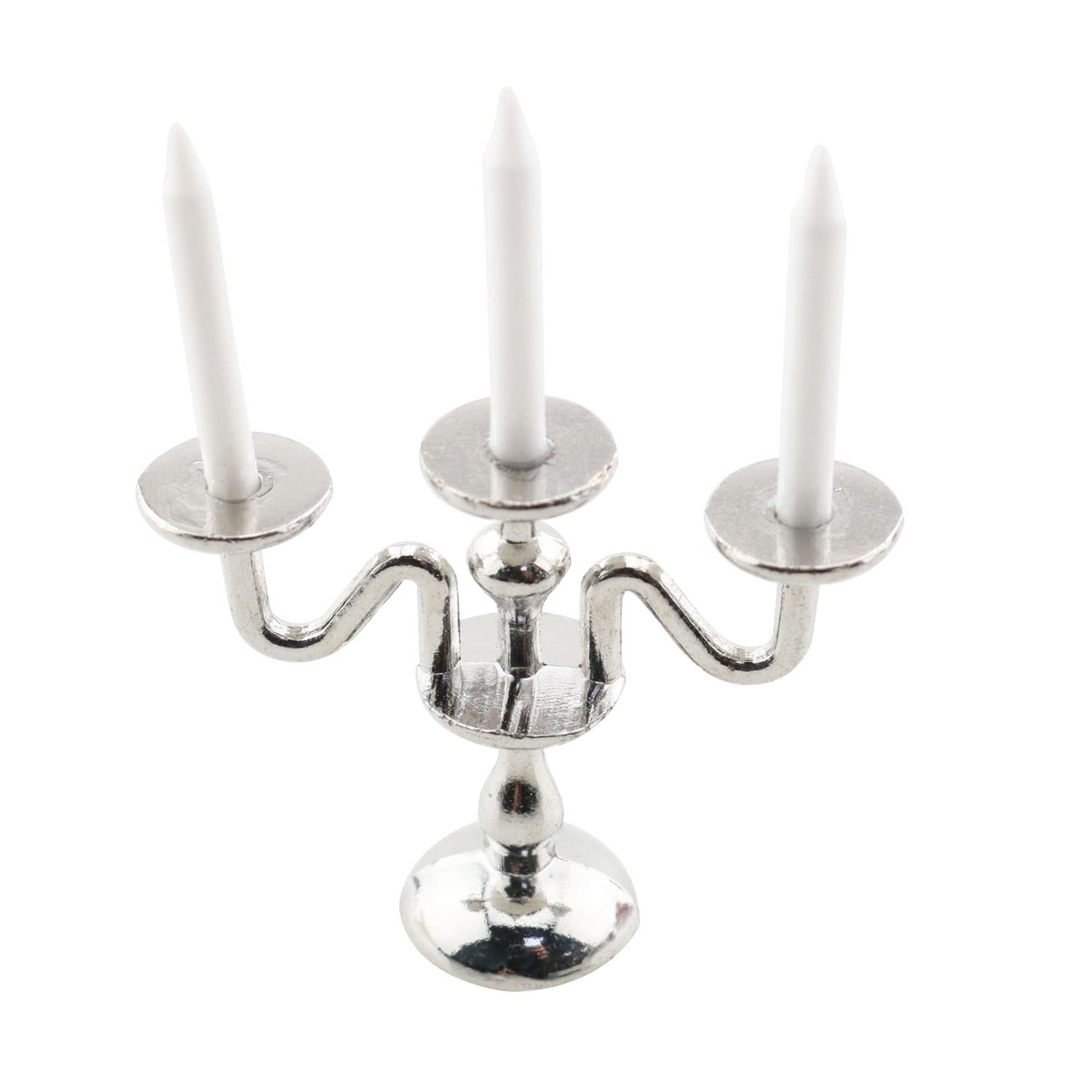 TAODAN 1:12 Dollhouse Miniature Candlesticks Doll Accessories Playing House Scene Model Silver 1/12 Scale Dollhouse Candle Holde