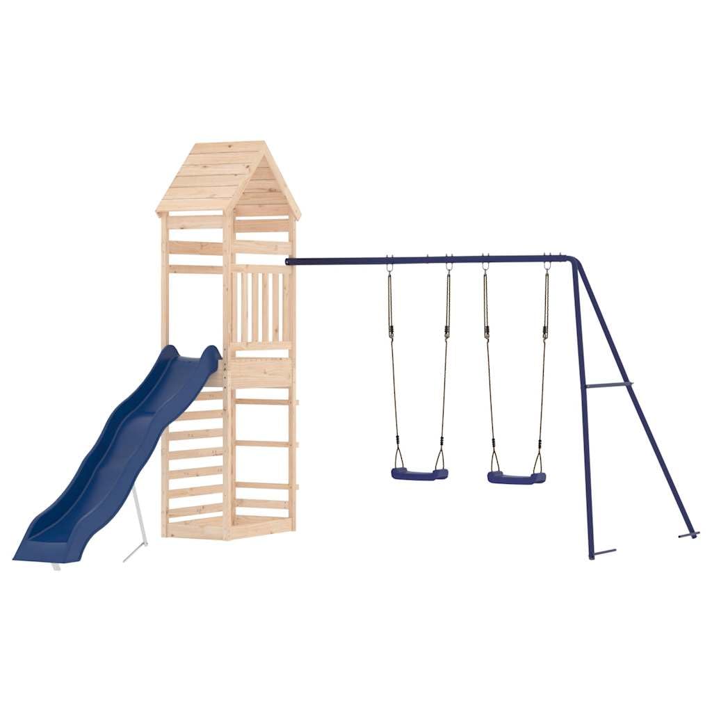 vidaXL Outdoor Childrens Playset - Solid Pinewood - Includes Play Tower, Wave Slide, Double Swing Set, Sandpit - Age 3-8 - Safe