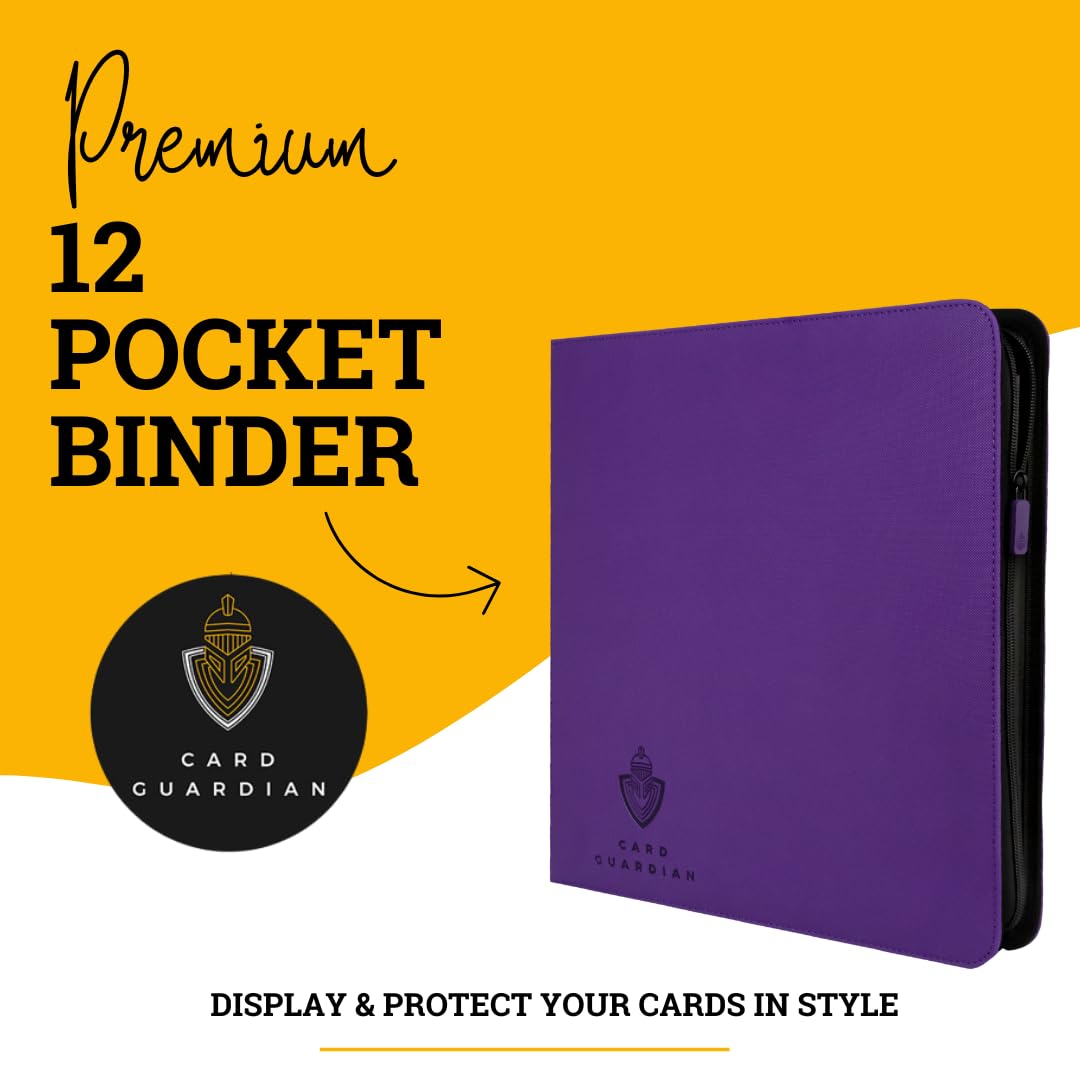Card Guardian - 12 Pocket enhanced Binder with Zipper for 480 Cards - Side Loading Pockets for Trading Card Games TCG (Purple)