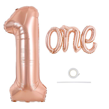 Toniful 40 Inch Giant Rose Gold Number 1 Balloon,Mylar Foil Script Cursive Letter 1 Balloon Banner For Boys Girls Kids First Bir