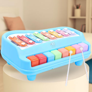 Storio 8 Tone Xylophone Learning Toys Kids Educational Knock Playing 2 In 1 Colorful Plastic Percussion Piano Toy (Multi Color)