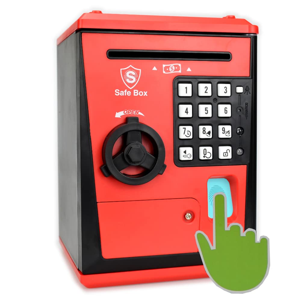 Litpggy Kids Safe Bank With Fingerprint Password Talking Atm Piggy Bank For Real Money Toy Gift For 5-14 Years Old Boys Girls (B