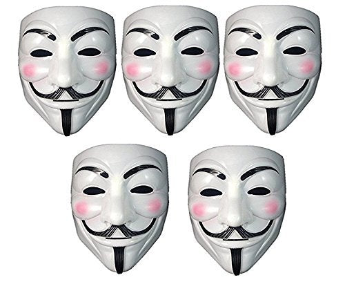 Liwazo V For Vendetta Comic Face Mask Anonymous Guy Fawkes (White) Pack Of 5 Party Mask