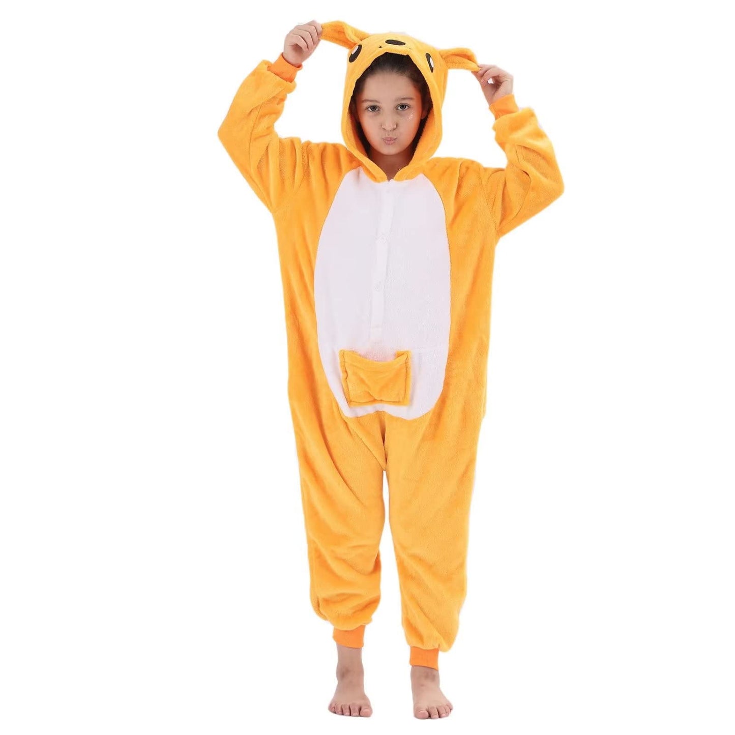 Lobujou Kids Onesie Costume For Boys Girls Halloween Animal Cosplay One Piece Flannel Hooded Kangaroo Xl