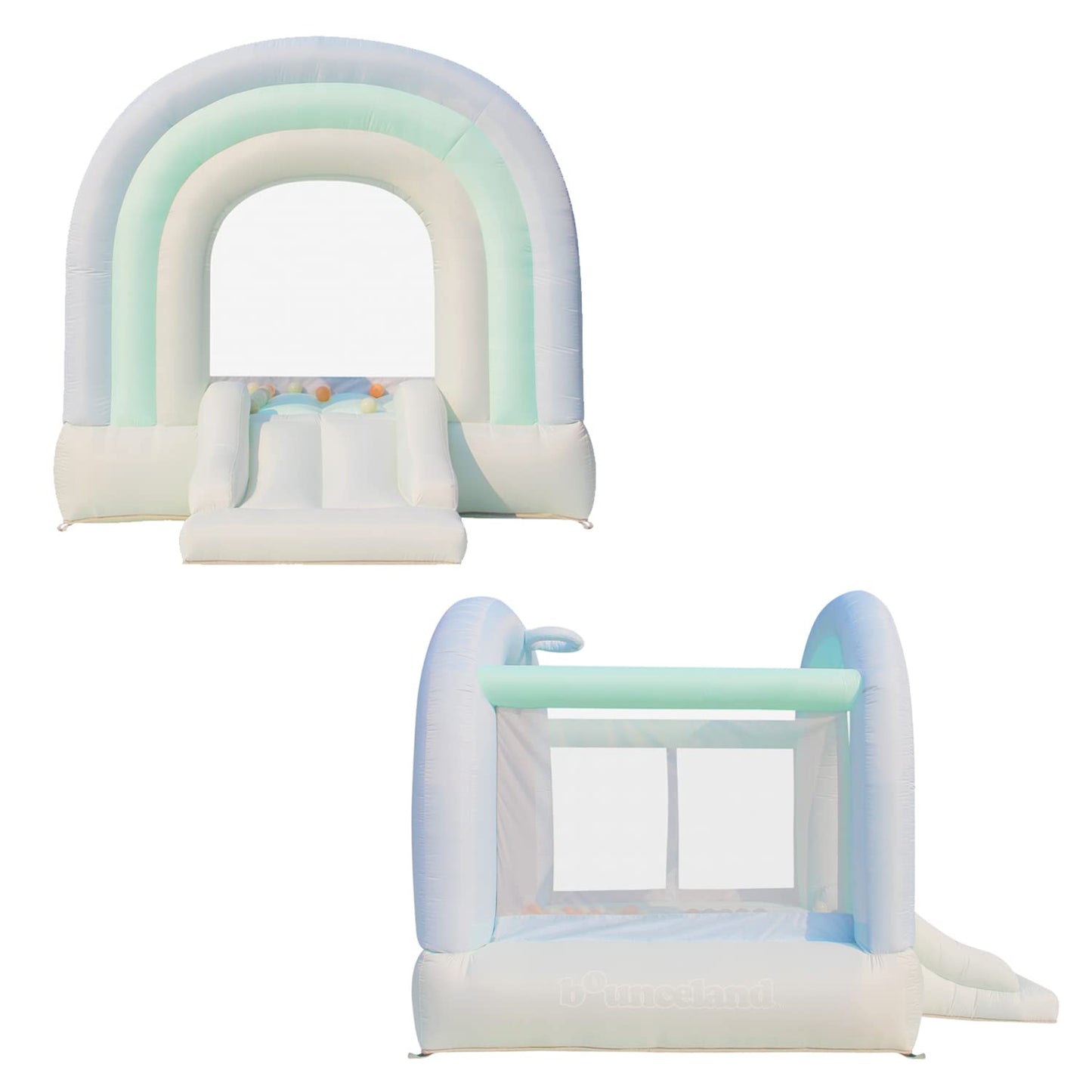Bounceland Daydreamer Mist Bounce House, Pastel Bouncer With Slide, 8.9 Ft L X 7.2 Ft W X 6.7 Ft H, Ul Blower Included, Basketball Hoop, 30 Pastel Plastic Balls, Trendy Bouncer For Kids