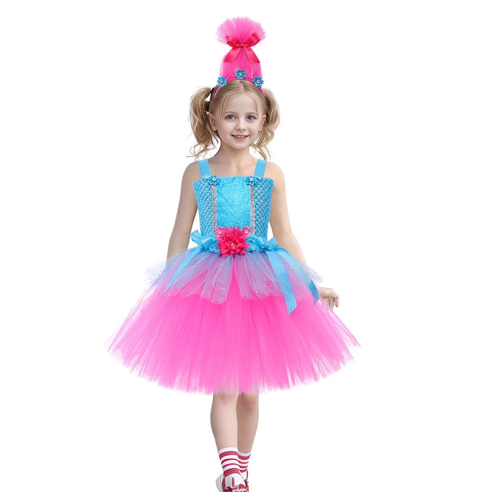 Xxtxyb Girls Poppy Princess Costume Birthday Party Dress Halloween Cosplay Outfits(7-8 Years,Blue)