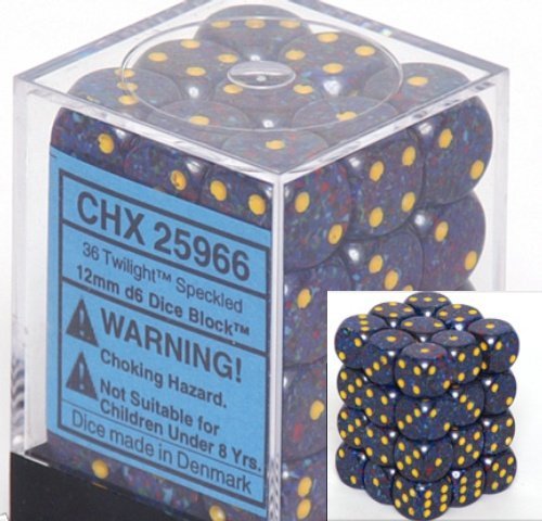 Chessex Dice d6 Sets: Twilight Speckled - 12mm Six Sided Die (36) Block of Dice