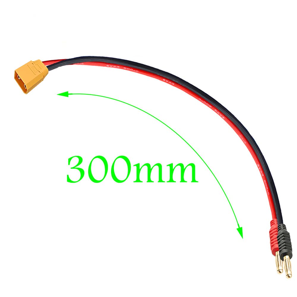 Woodguilin Xt90 Connector Plug,Xt90 Connector Male Plug To 4Mm Banana Plugs Battery Charge Lead Adapter,With 12Awg 30Cm Connecto