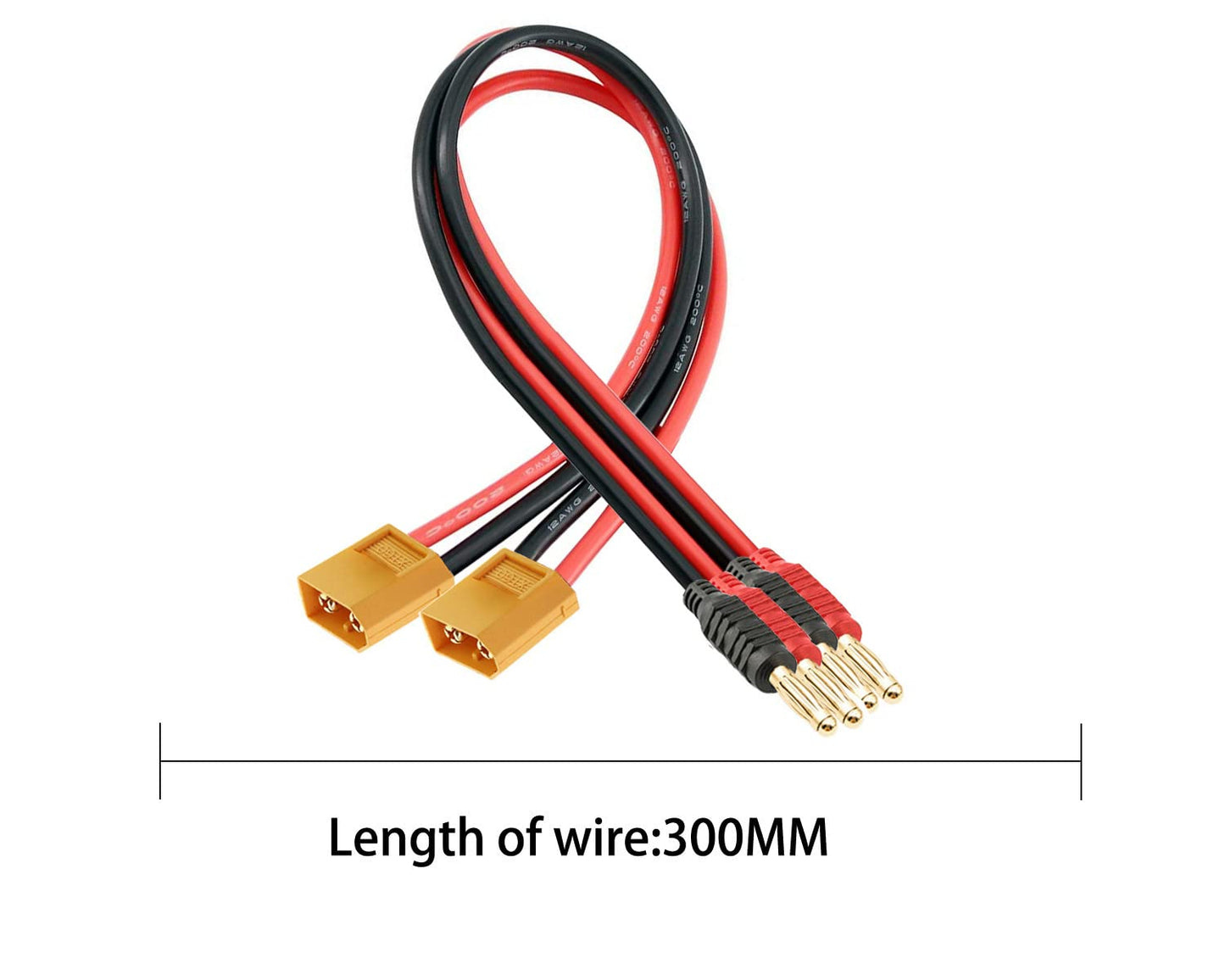 Laisomeke Xt30 Connector Adapter Plug, Xt30 Male Plug To 4Mm Banana Male Connector With 16Awg 30Cm(11.8 Inch) Cable For Rc Lipo