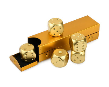 DS.DISTINCTIVE STYLE Aluminum Alloy Dice 5 Pieces 16mm Portable Metal Dices with Case 6 Sided Dice for Party Game (Gold Rectangl