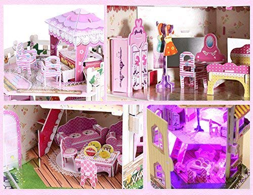 Rooftop Romance 3D Puzzle Dollhouse For Girls - Easy To Assemble 3-D Miniature Doll House Building Kit With Led Light For Kids -