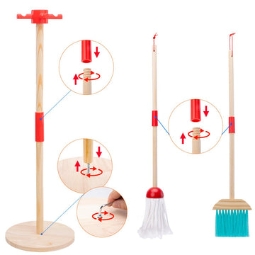 Meland Wooden Kids Cleaning Set - Toddler Pretend Play Toys With Toy Mop, Broom & House Cleaning Kit, Christmas Birthday Gift Fo
