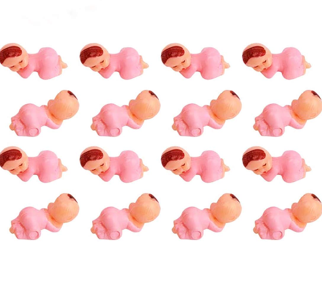 Mini Plastic Babies For Party Favor Decor Party Decorations Baby Shower Party Game Ice Cube Game (1'' 60Pcs, Pink)