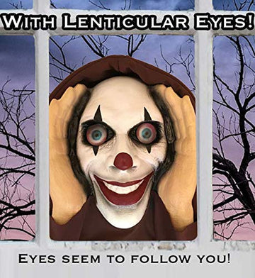 Scary Peeper Halloween Decoration Lenticular-Eyed Clown Peeping Tom, Indoor Outdoor Window Hanging Mask For Creepy Spooky House Party Jump Scares Tricks Wicked Laughs Prank Novelty Decor Gag Gift