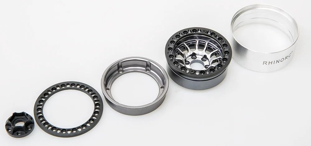 RhinoRC MOZA 1.9 Inch Negative Offset Aluminum Wheel Rim, 4PCS RC Beadlock Wheels for 1/10 RC Crawler Axial SCX10 RR10 Wraith TR